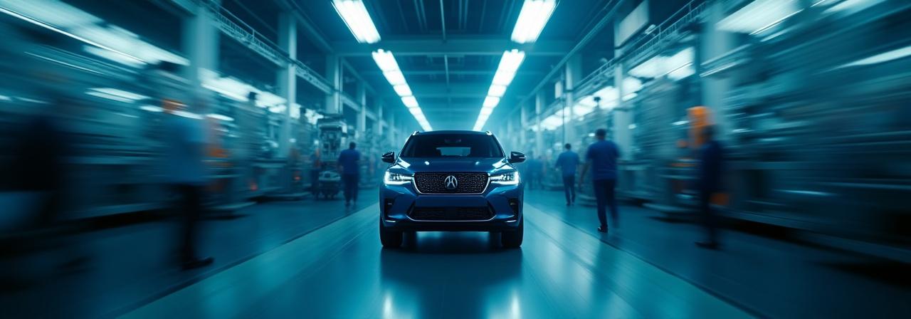 Busy automotive manufacturing production line