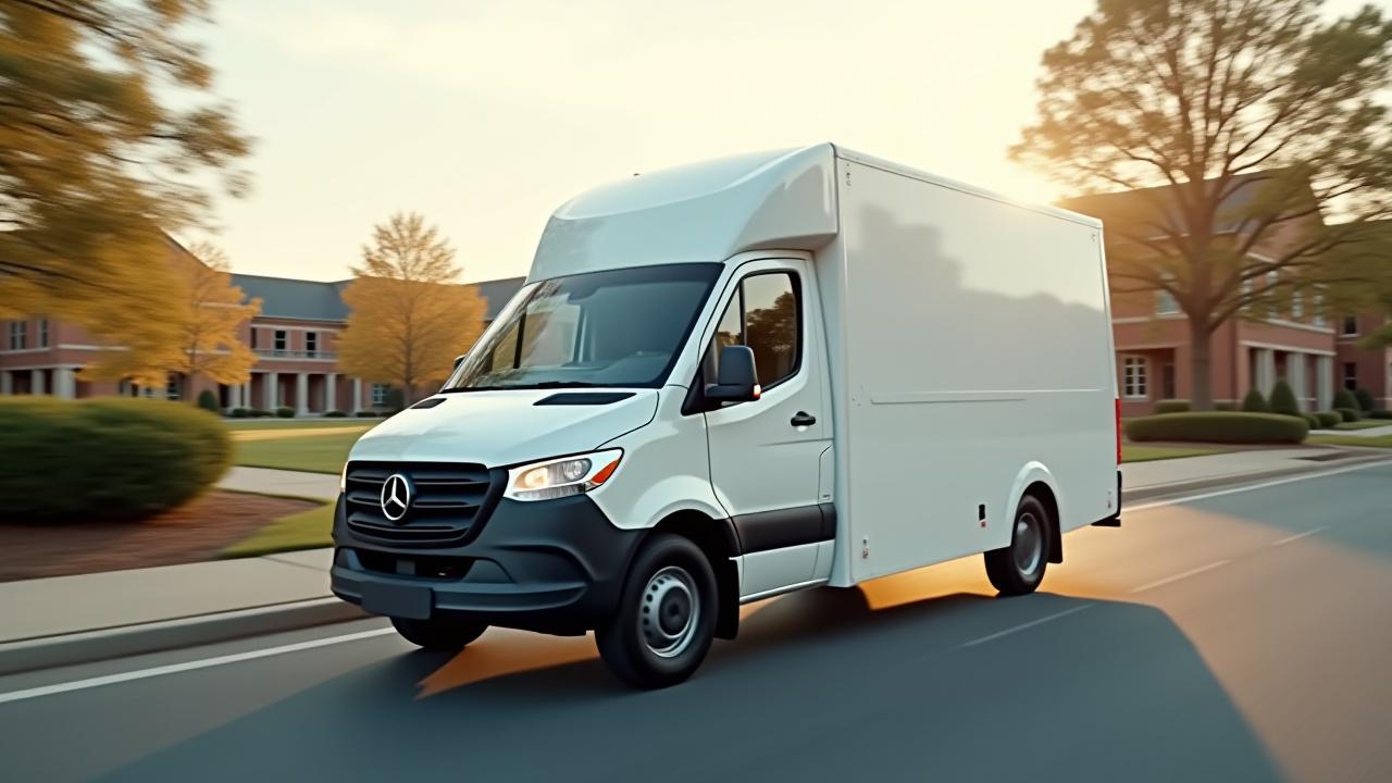 Protected Path Logistics delivery vehicle navigating a commercial district in Virginia