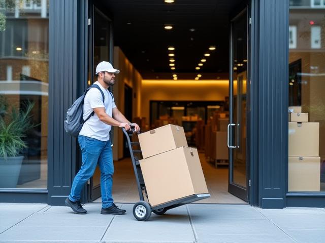 Modern retail storefront receiving stock replenishment