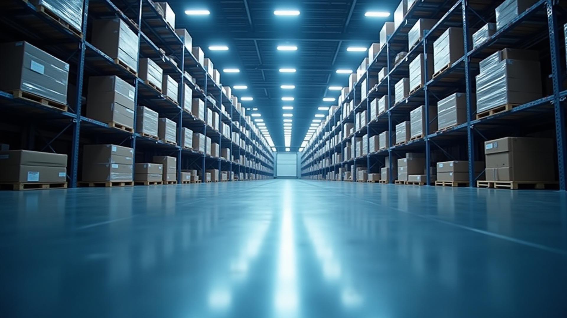 Clean, modern industrial warehouse in Chester, Virginia with high ceilings and organized racking systems